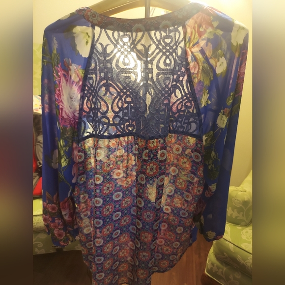 Anthropolgie fig & flower Bohemian floral, lace blouse xl - Picture 6 of 11